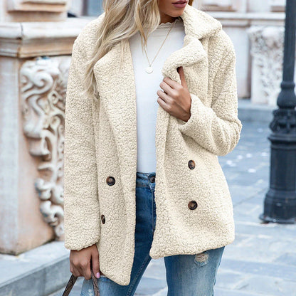 Loose Lapel Fluffy Coat Winter Button Jacket for Women in various colours and sizes