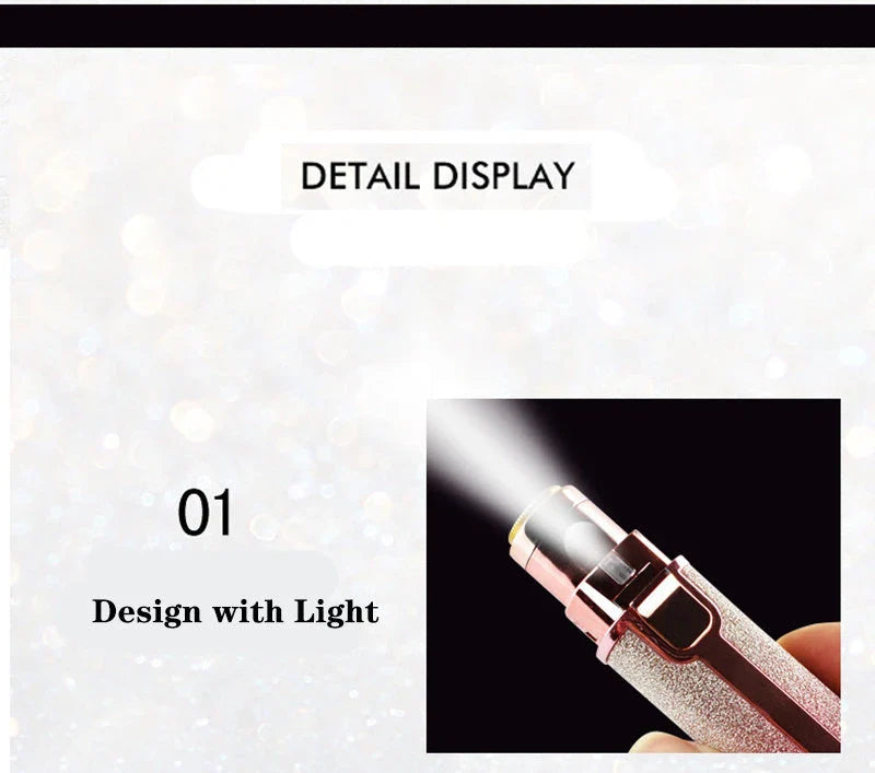 Lipstick-shaped electric eyebrow shaver with gold plated head
