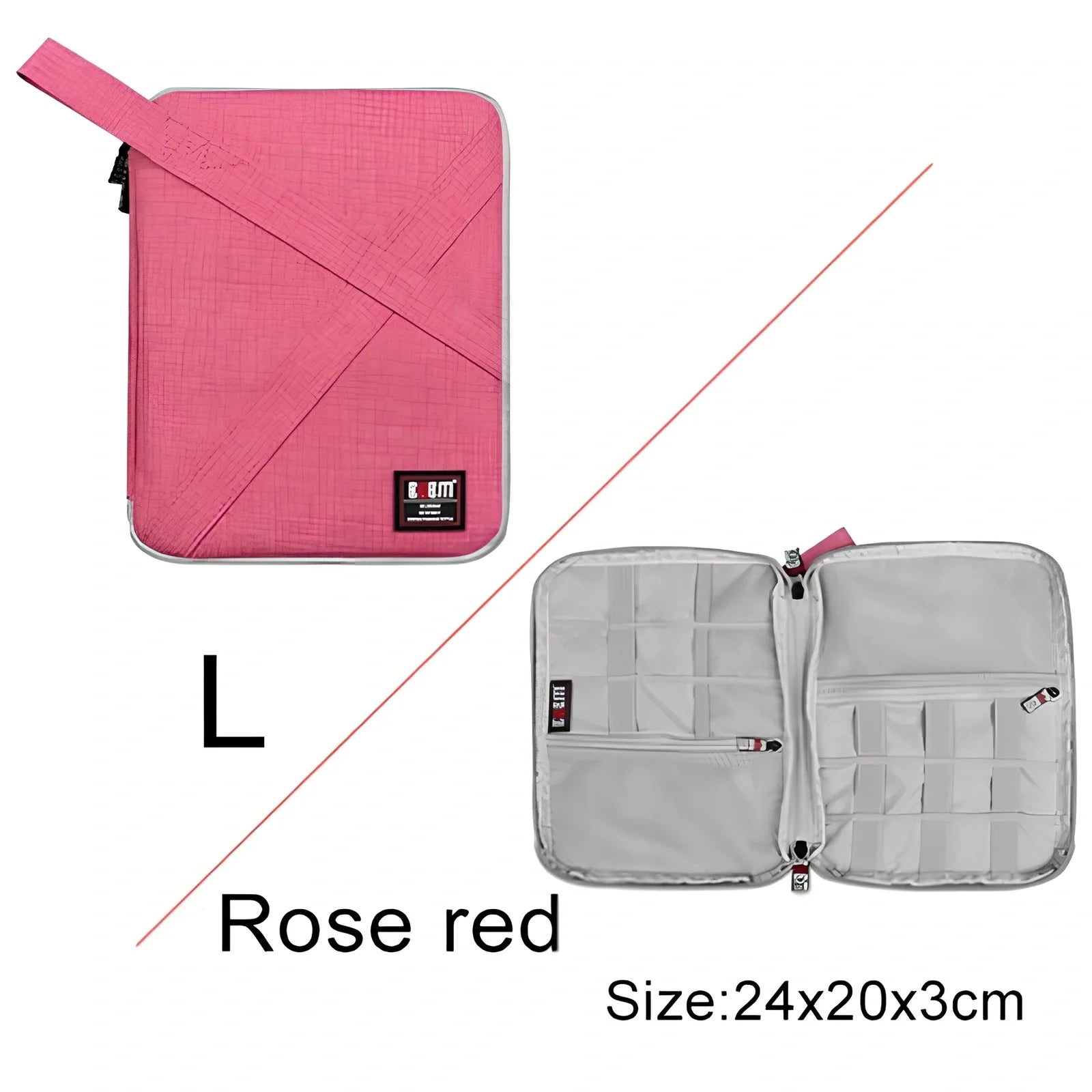 BUBM double-layer XL travel cable organizer in black, with compartments for USB, phone, charger, iPad cables, 25cm x 15cm x 10cm