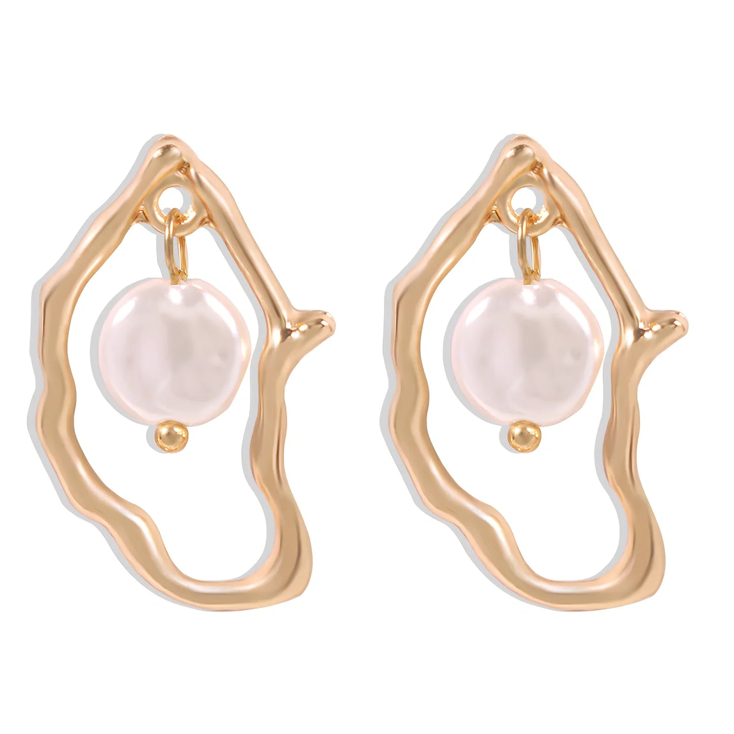 Gold alloy irregular pearl earrings with European-American styling for women