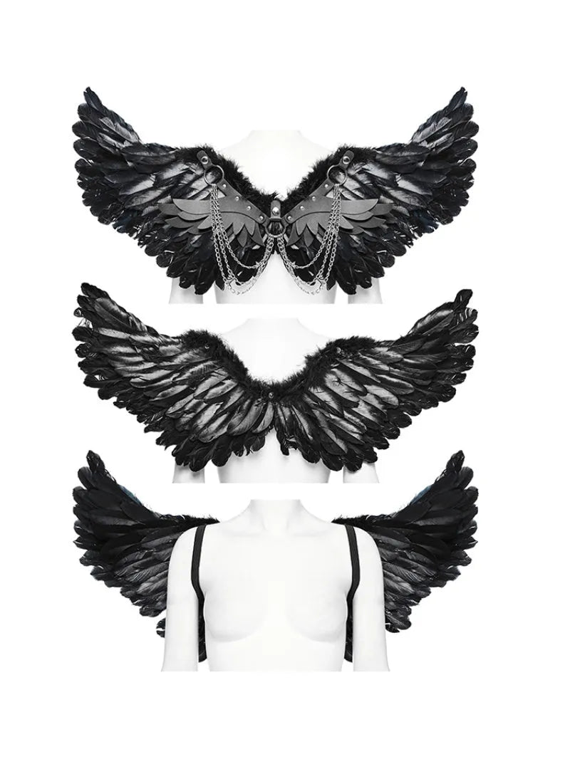 Punk style feather wings strap accessories in black, pink, and red with 75cm wing length