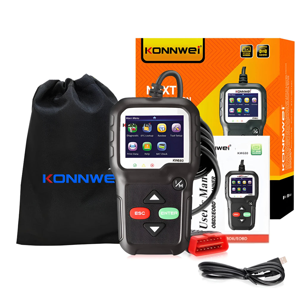 Black automotive fault diagnosis OBD2 scanner with cable for 12V vehicles