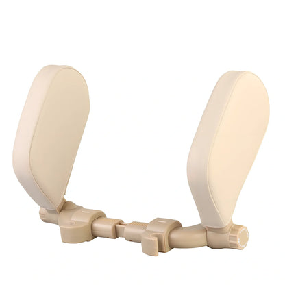 Adjustable car headrest pillow with 36cm bracket and 14cm rotating PU leather cushion