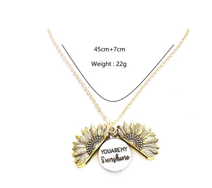 Sunflower Double Lettering Necklace in ancient gold, silver, and rose gold with adjustable chain