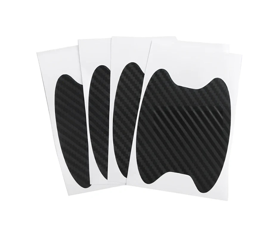 4-piece black carbon fibre car door handle stickers, 8.5 cm x 6.8 cm, scratch protection for vehicles