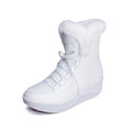 Women's black platform winter boots with lace-up closure and plush lining