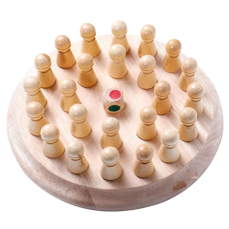 Children's wooden memory chess set for early colour education, made from top beech wood