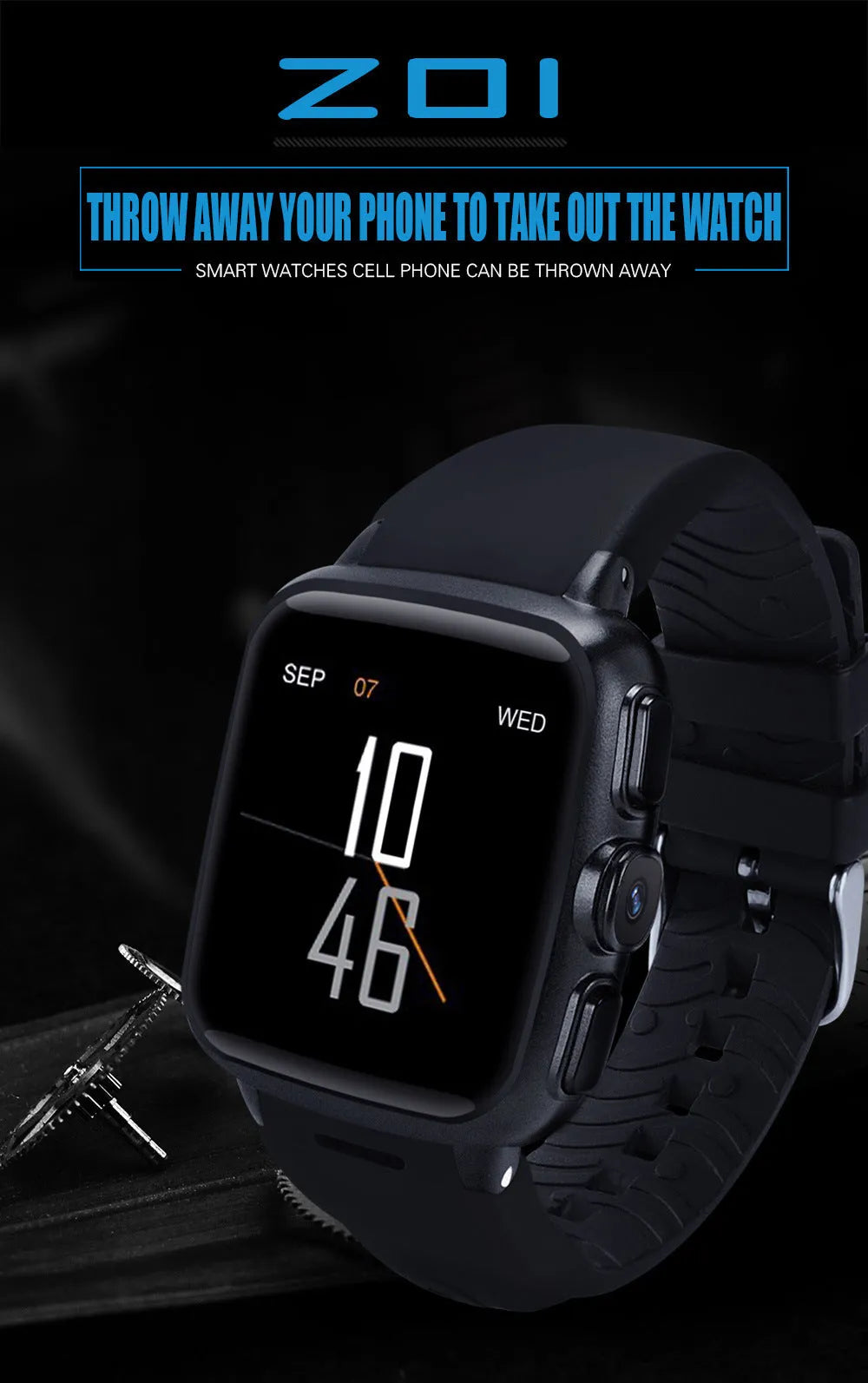 Z01smart watch with 1.54-inch HD capacitive touchscreen in black or white colour options