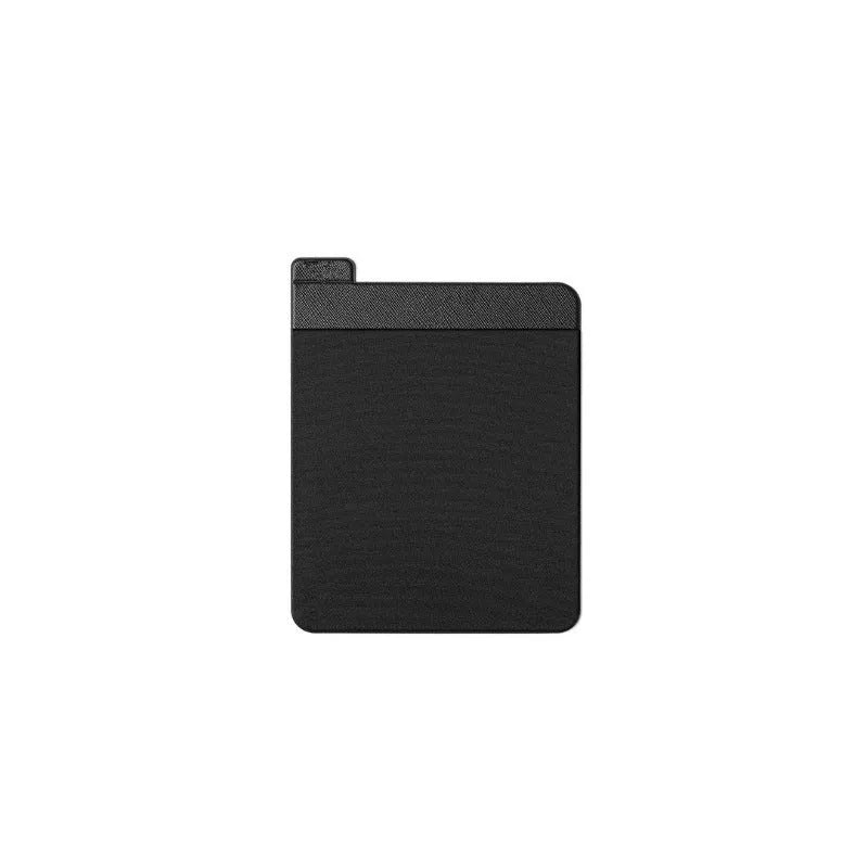 Black adhesive laptop back storage bag with pen loop, 15x12cm, stuck to laptop back