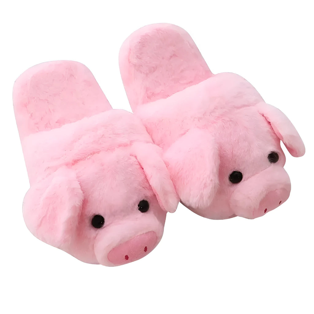 Pink pig-themed floor slippers with short plush exterior.