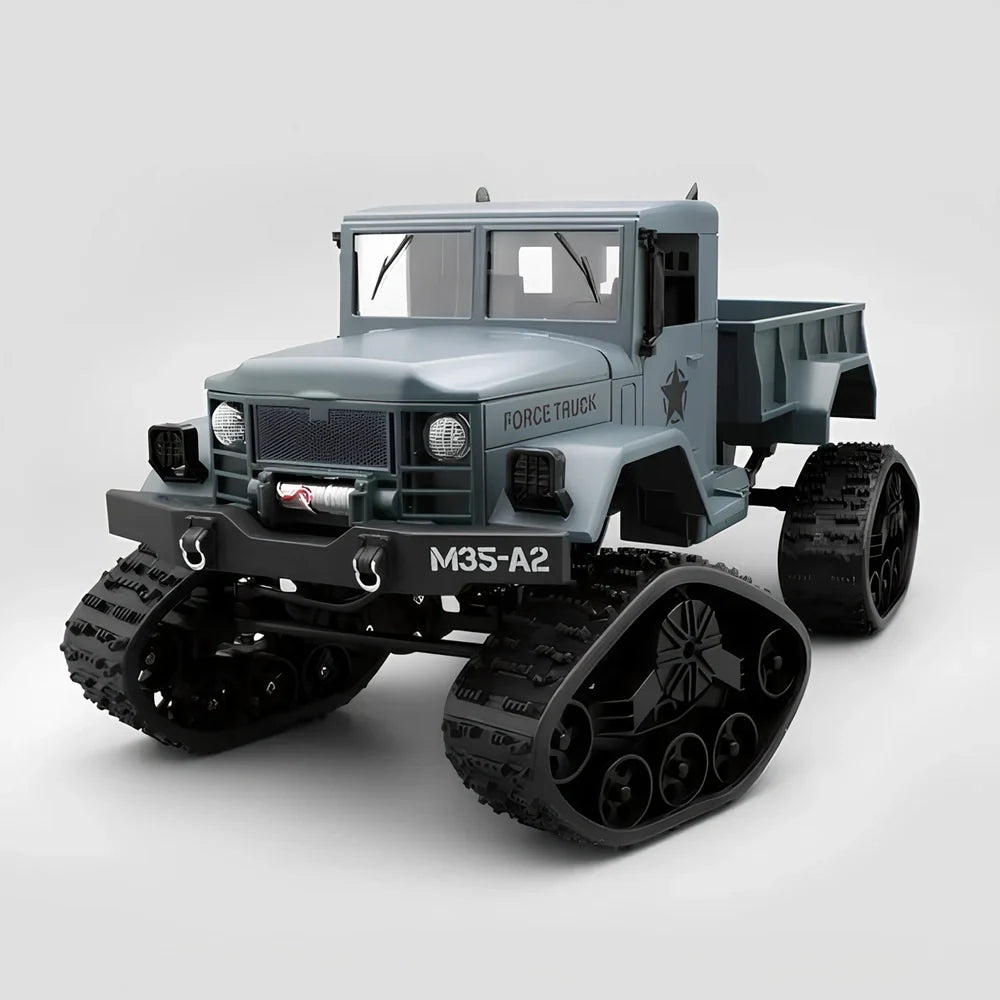 Army green 2.4G four-wheel drive snow truck RC car, 33.8cm long with front lights and 3kg load capacity