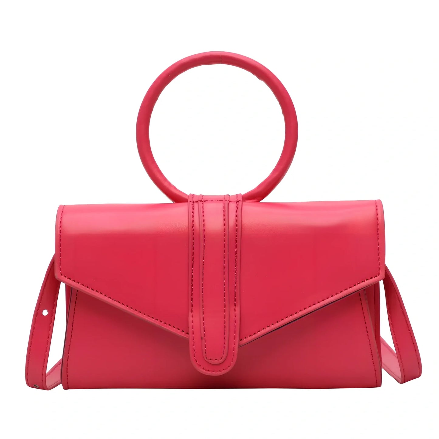 Women's one shoulder diagonal bag in rose red with small pocket, two-layer cowhide, 22x18 cm size