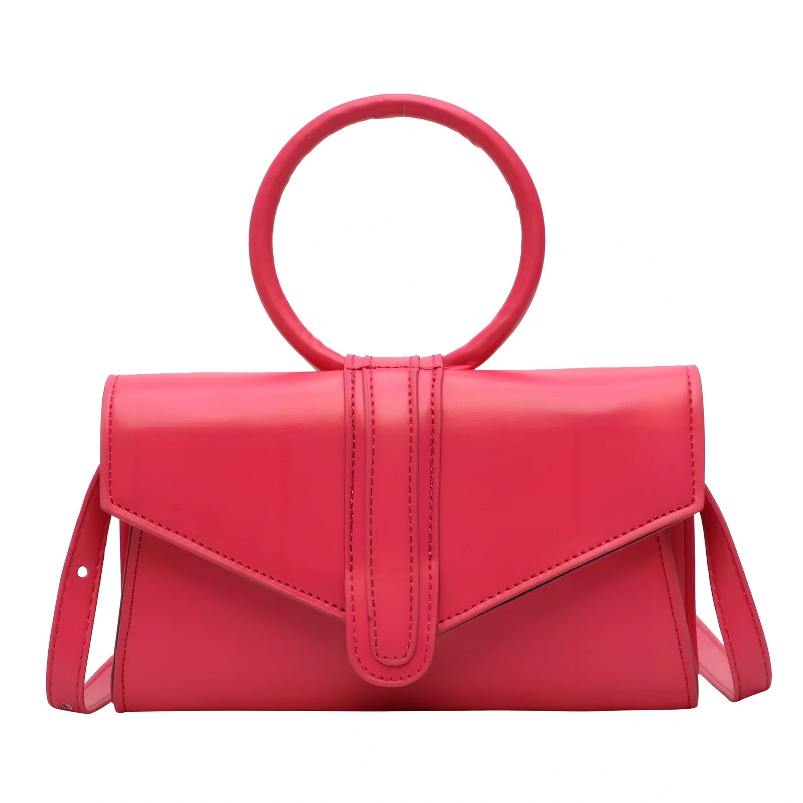 Women's one shoulder diagonal bag in rose red with small pocket, two-layer cowhide, 22x18 cm size