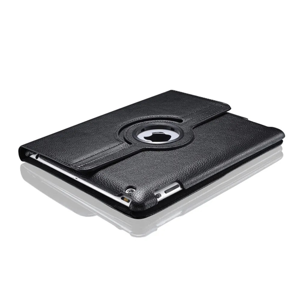PU leather iPad case in multiple colours showing the rotary stand in an open position.