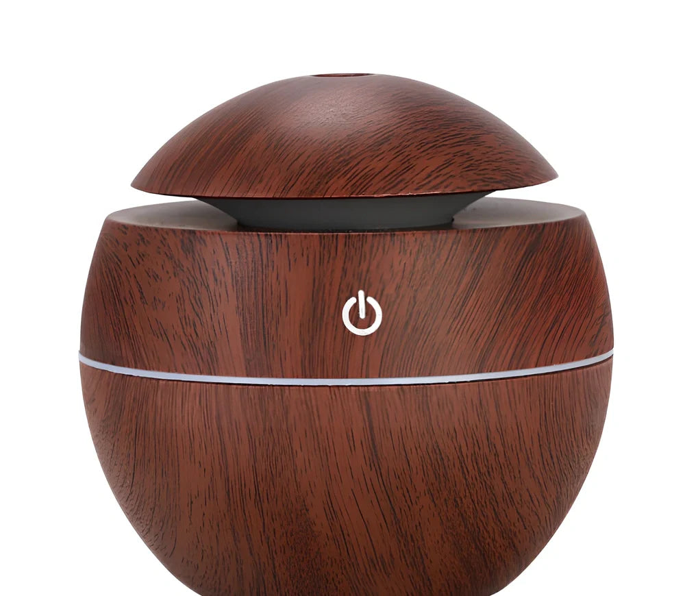 Wood grain USB desktop aroma diffuser with coloured lights and 130ml water tank for office use