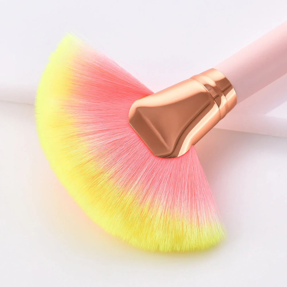 12-piece makeup brush set with pink wooden handles showing 10 different brush types for complete application