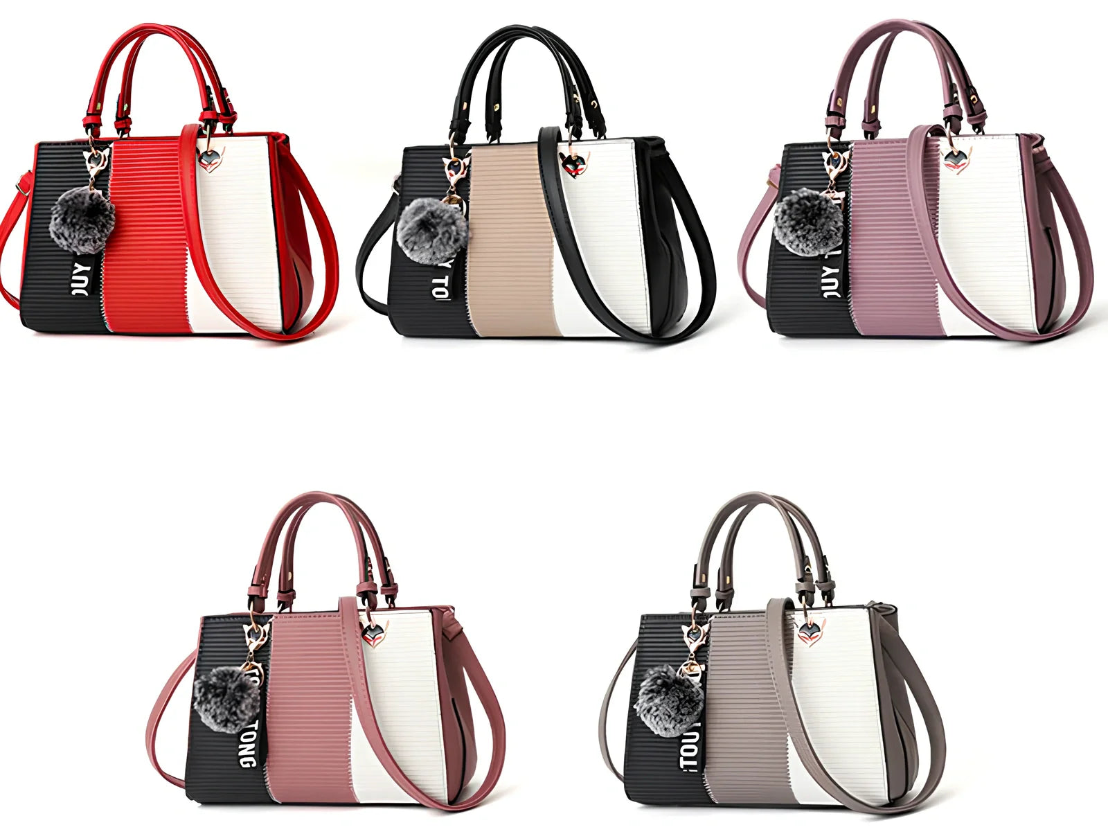 Women's grey PU leather patchwork messenger bag with crossbody strap and magnetic closure