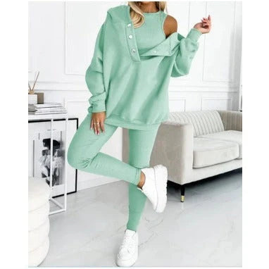 Women's solid colour vest hoodie and pants set in various colours and sizes