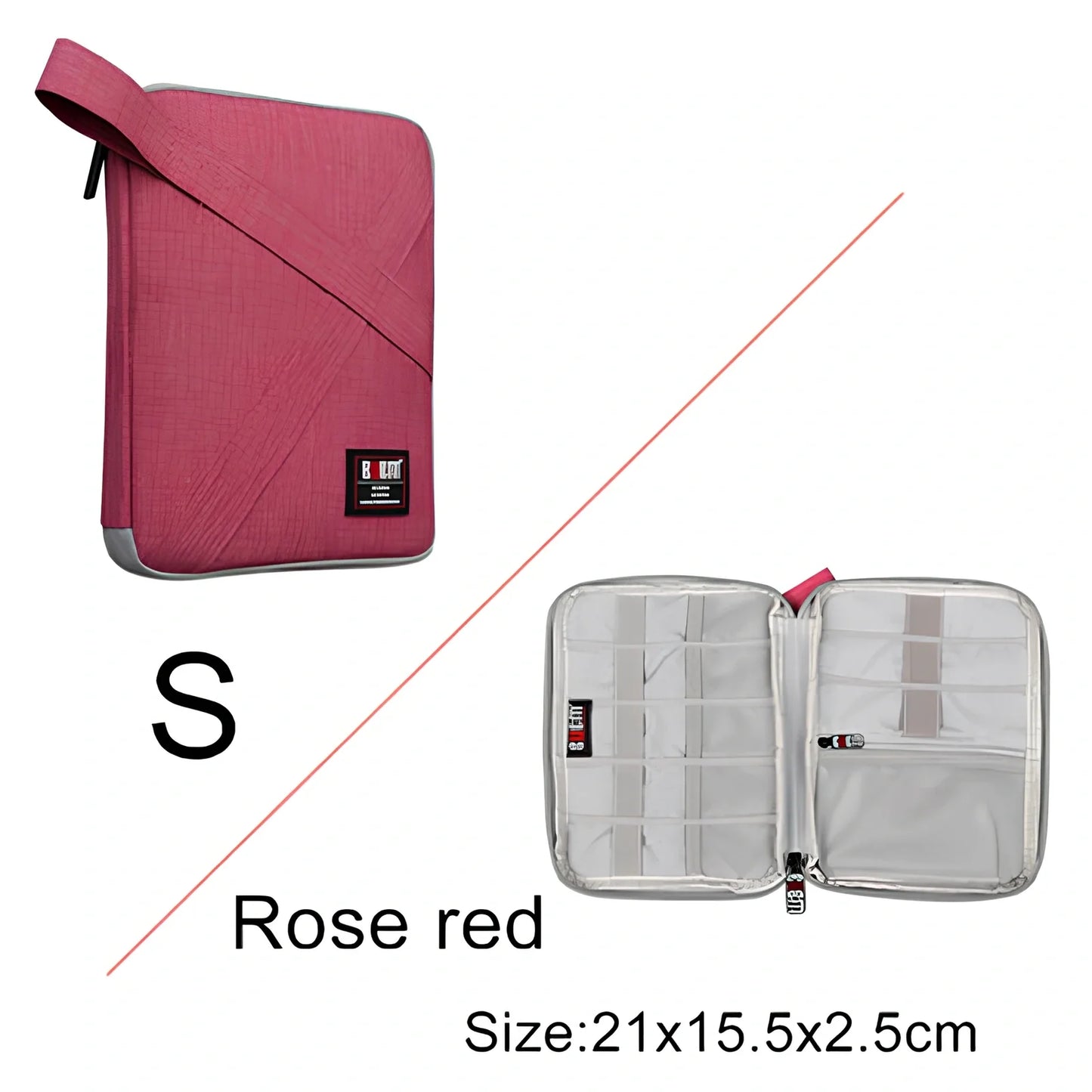 BUBM double-layer XL travel cable organizer in black, with compartments for USB, phone, charger, iPad cables, 25cm x 15cm x 10cm