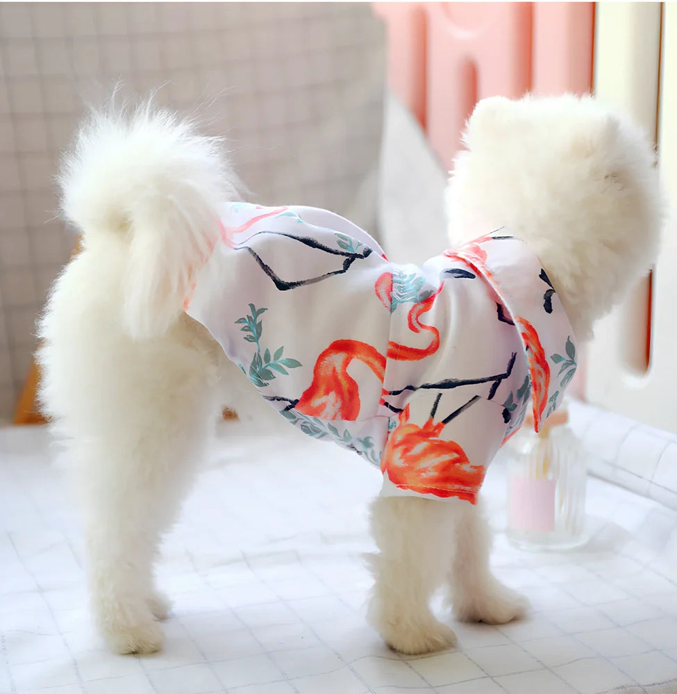 Thin summer shirt for small dogs in flamingo print, XS size with 18-22cm length and 24-26cm chest fit