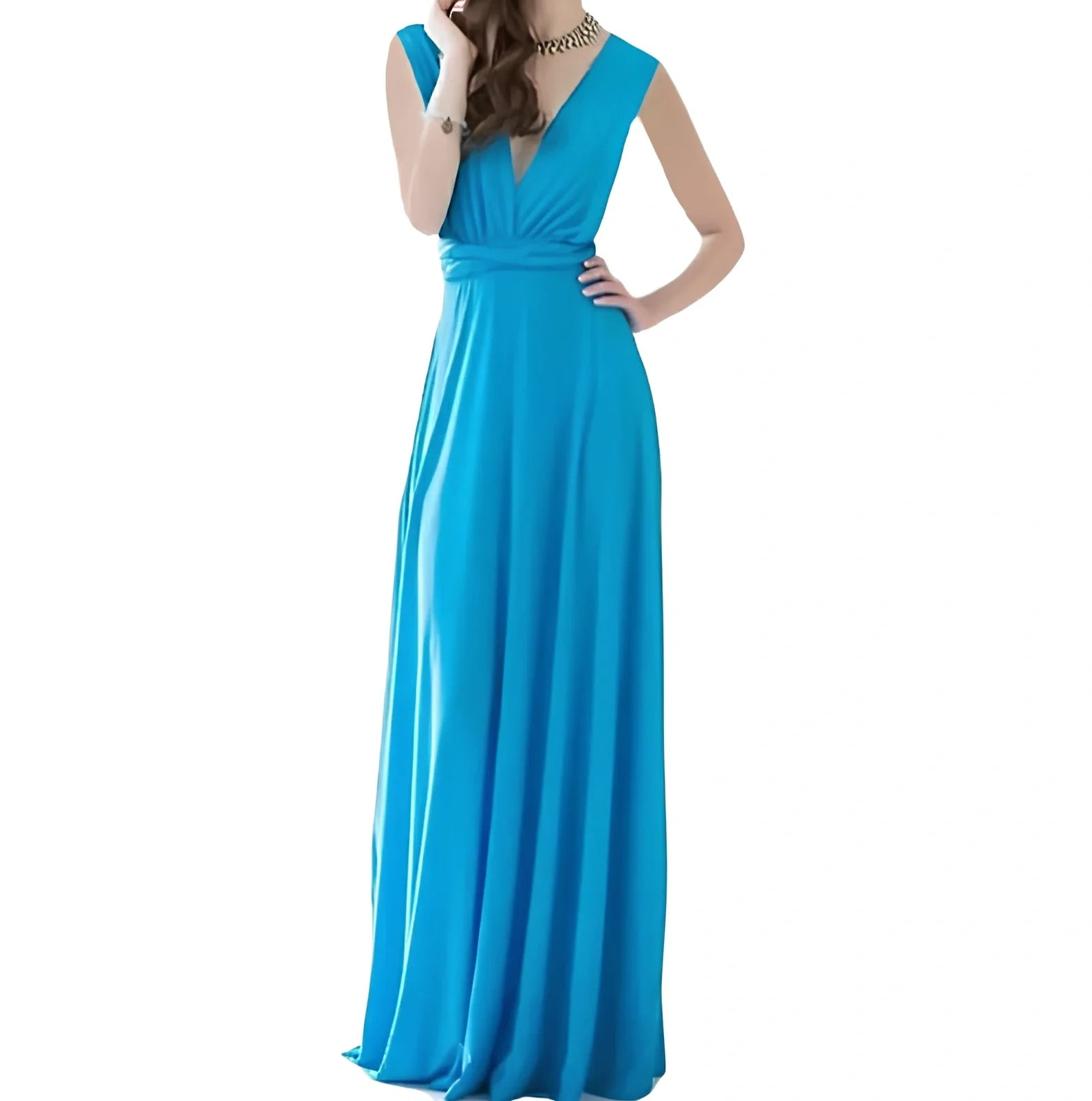 Women's khaki multiway bandage maxi dress with long straps, backless lace design, floor-length 158cm swing skirt in polyester milk silk