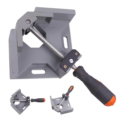 Aluminium 90 degree right angle clamp with 70mm jaws for woodworking and welding, chrome rods and rubber handles