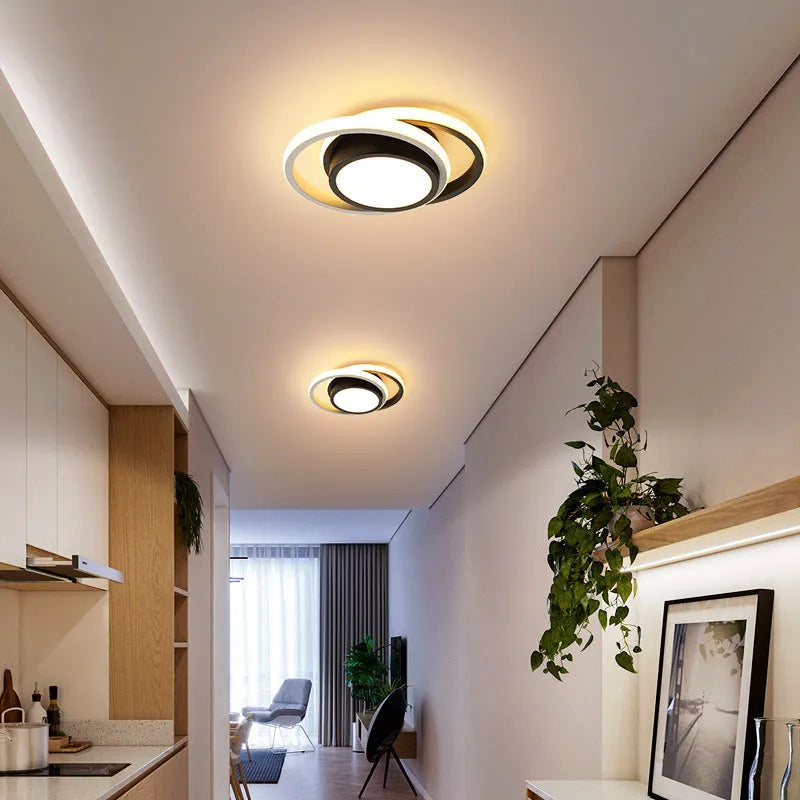Modern Nordic geometric aluminium LED ceiling light in round and square shapes
