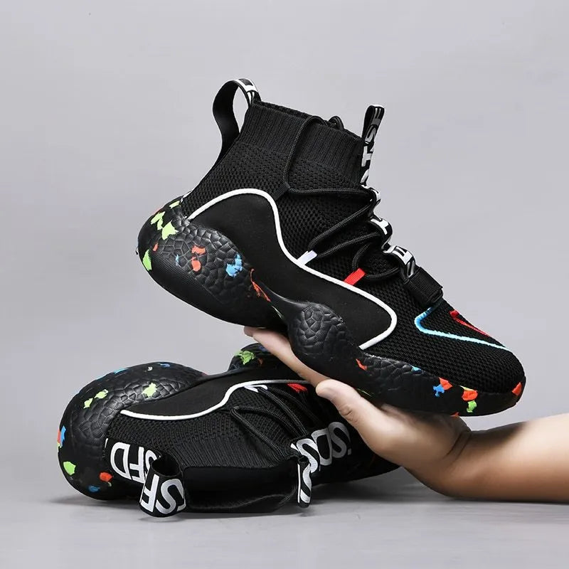Men's camouflage striped sneakers with mesh upper and vulcanised rubber sole