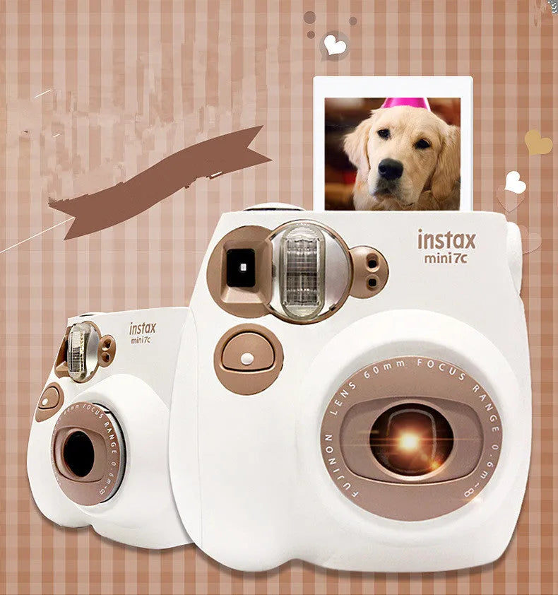 Mini 7s upgrade instant camera in coffee colour with telescopic lens