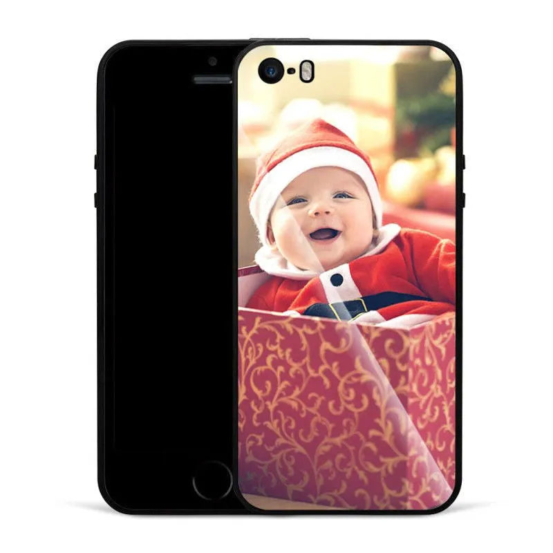Custom patterned ultra-thin iPhone case with raised bumper edge, shown fitted on an iPhone.