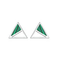Geometric malachite stud earrings in silver with green colour, Korean style, pure silver inlay