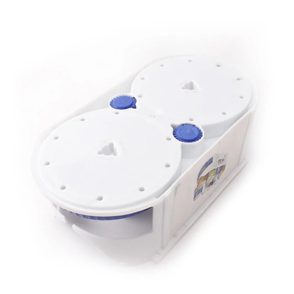 Double roller rotating storage box for kitchen and bathroom organisation