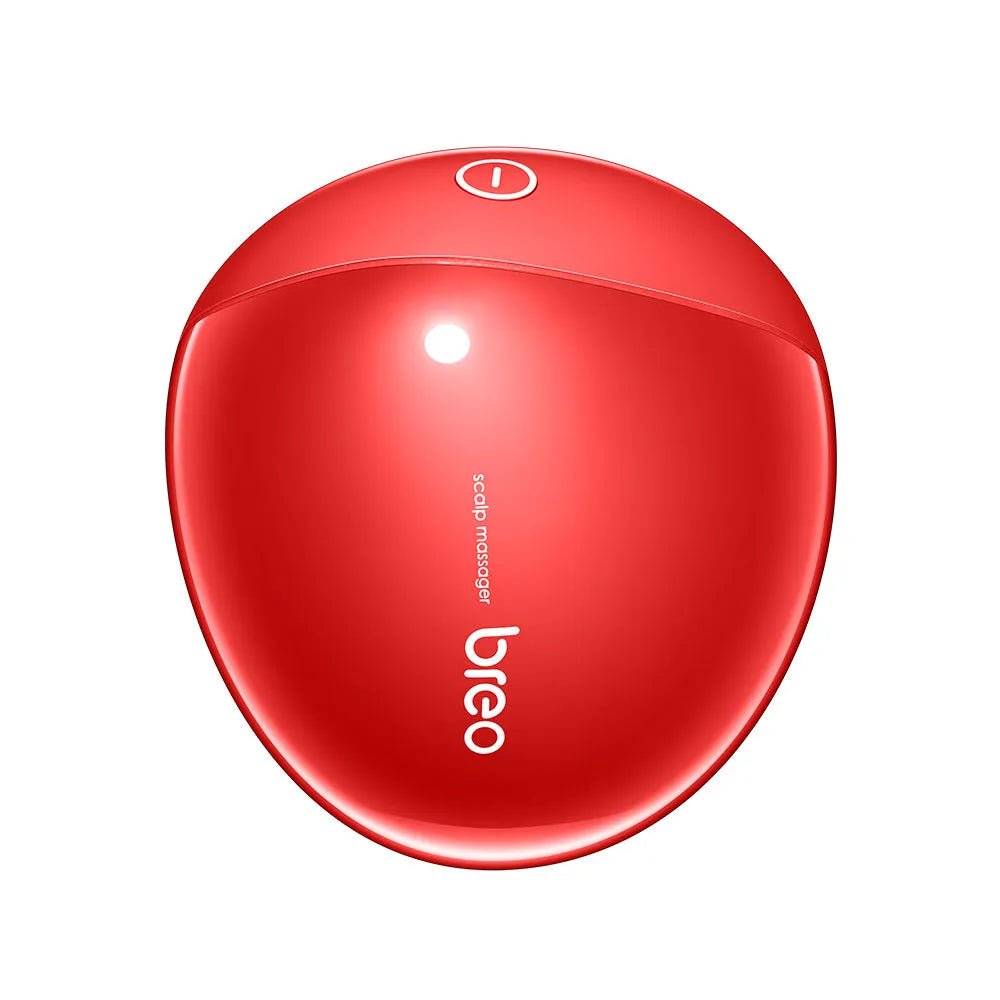 Red DC5V electric scalp massager showing compact 110x120x82mm design