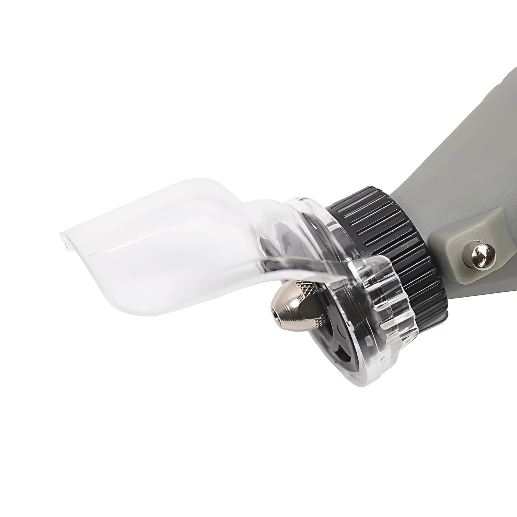 Transparent plastic horn safety cover for Delta electric grinding machine.