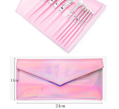 10 makeup brushes with thumbprint grips and nylon bristles in assorted sizes