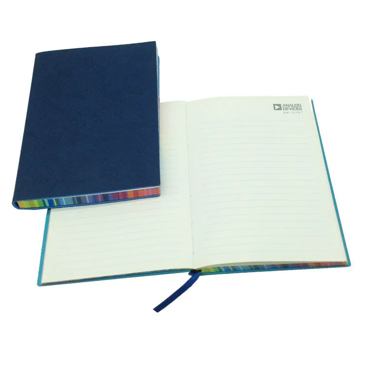 A5 PU leather cover notebook with rainbow side edge, 140x204mm, 96 sheets, lock line binding