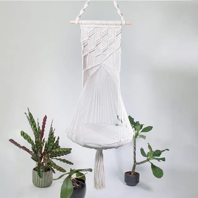 Handmade macrame pet swing cage cotton bed rectangular shape plain pattern European style