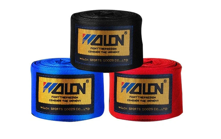 Cotton boxing hand wraps showing 2.5-metre length and 5cm width for martial arts training