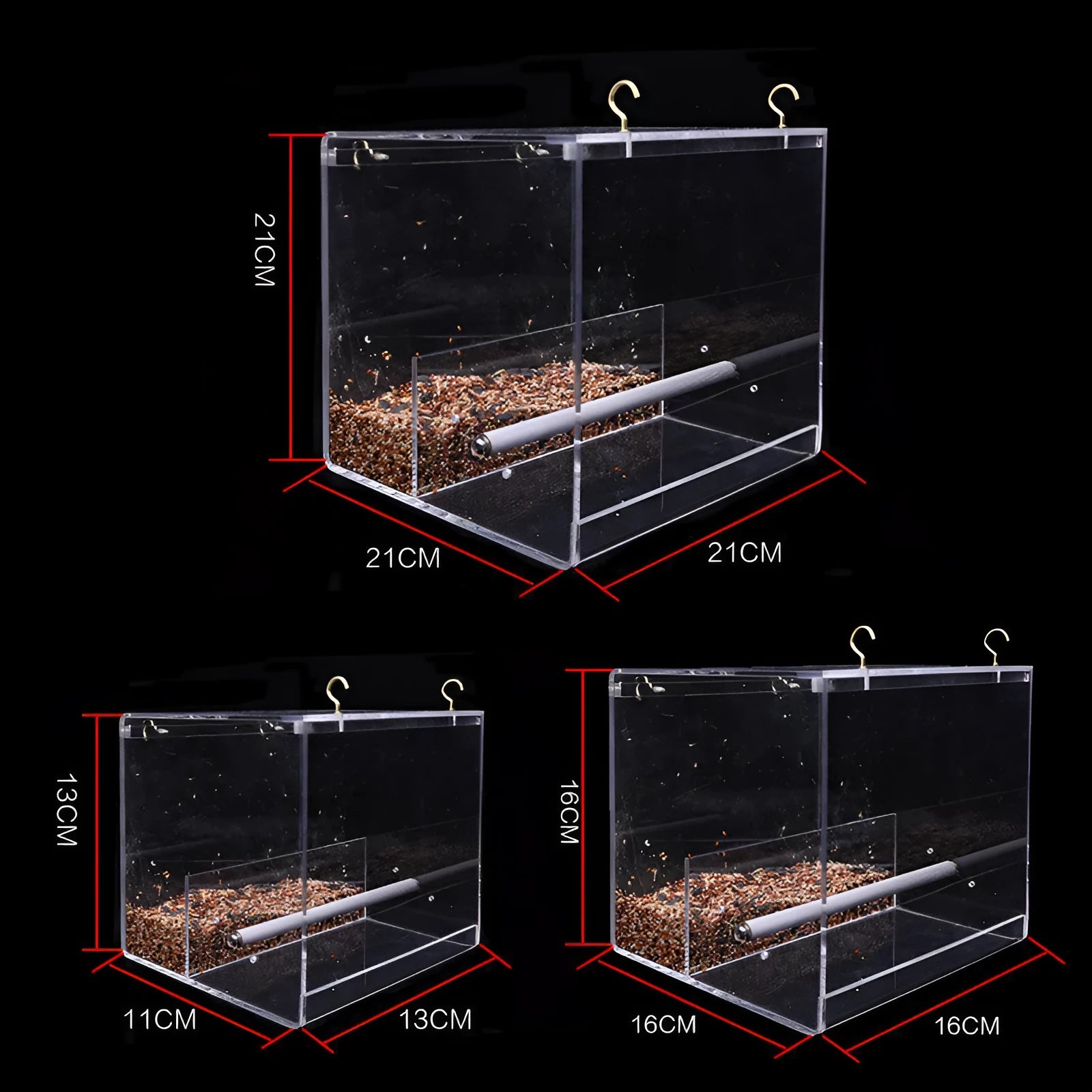 Clear acrylic bird feeder food box for parrots, non-toxic, small size 13x11x13cm
