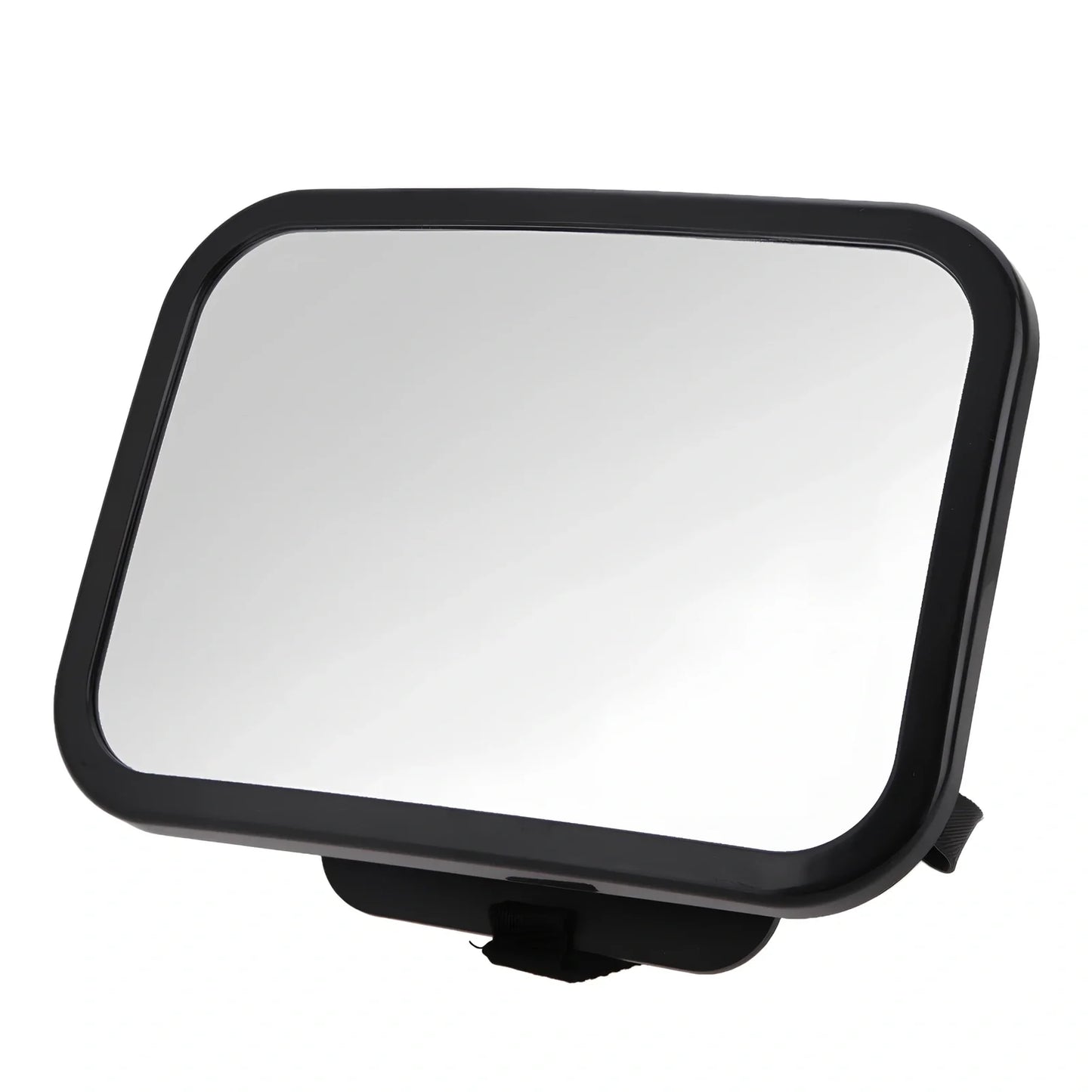 Black adjustable baby car rear view mirror, 26.5 cm long, mounted on headrest for clear rear seat visibility