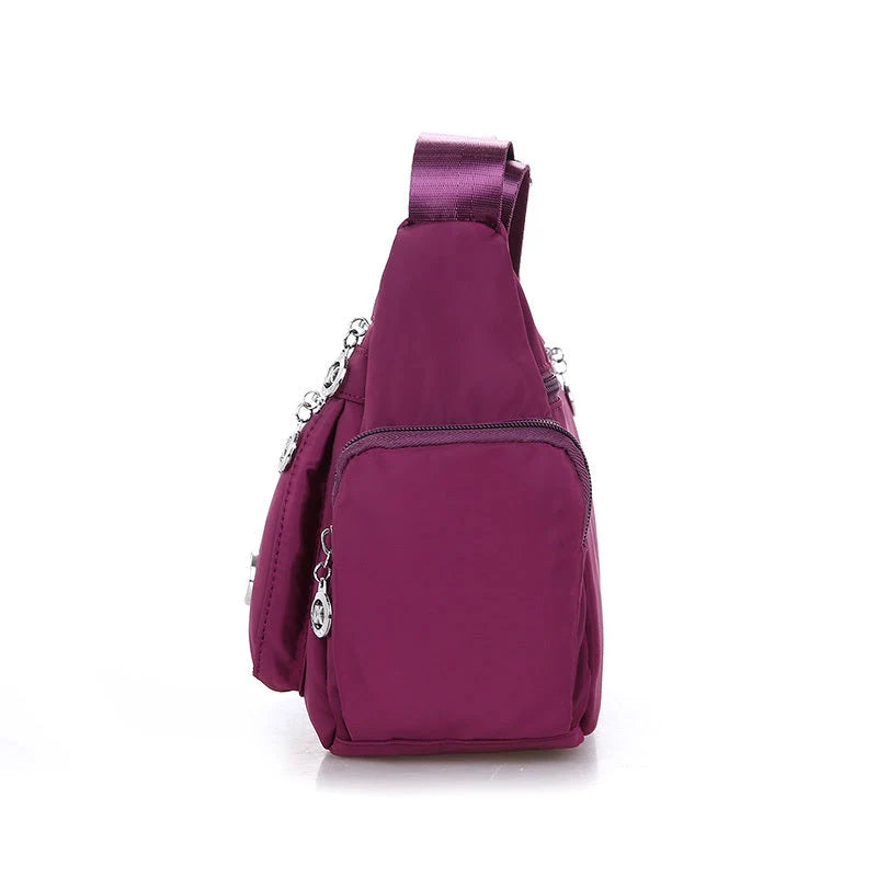 Ladies multi-layer square waterproof nylon messenger bag in various colors