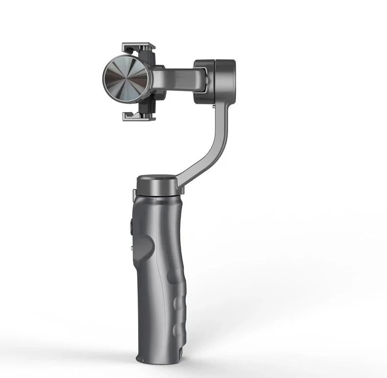 Handheld 3-axis gimbal stabilizer for iPhone in black, showing compact design and adjustable features