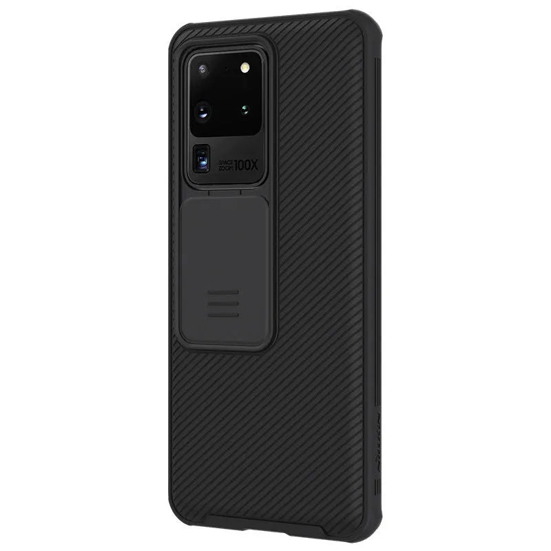Black Samsung Galaxy S20 Ultra Black Mirror Pro slide protective phone case with TPU and PC back cover
