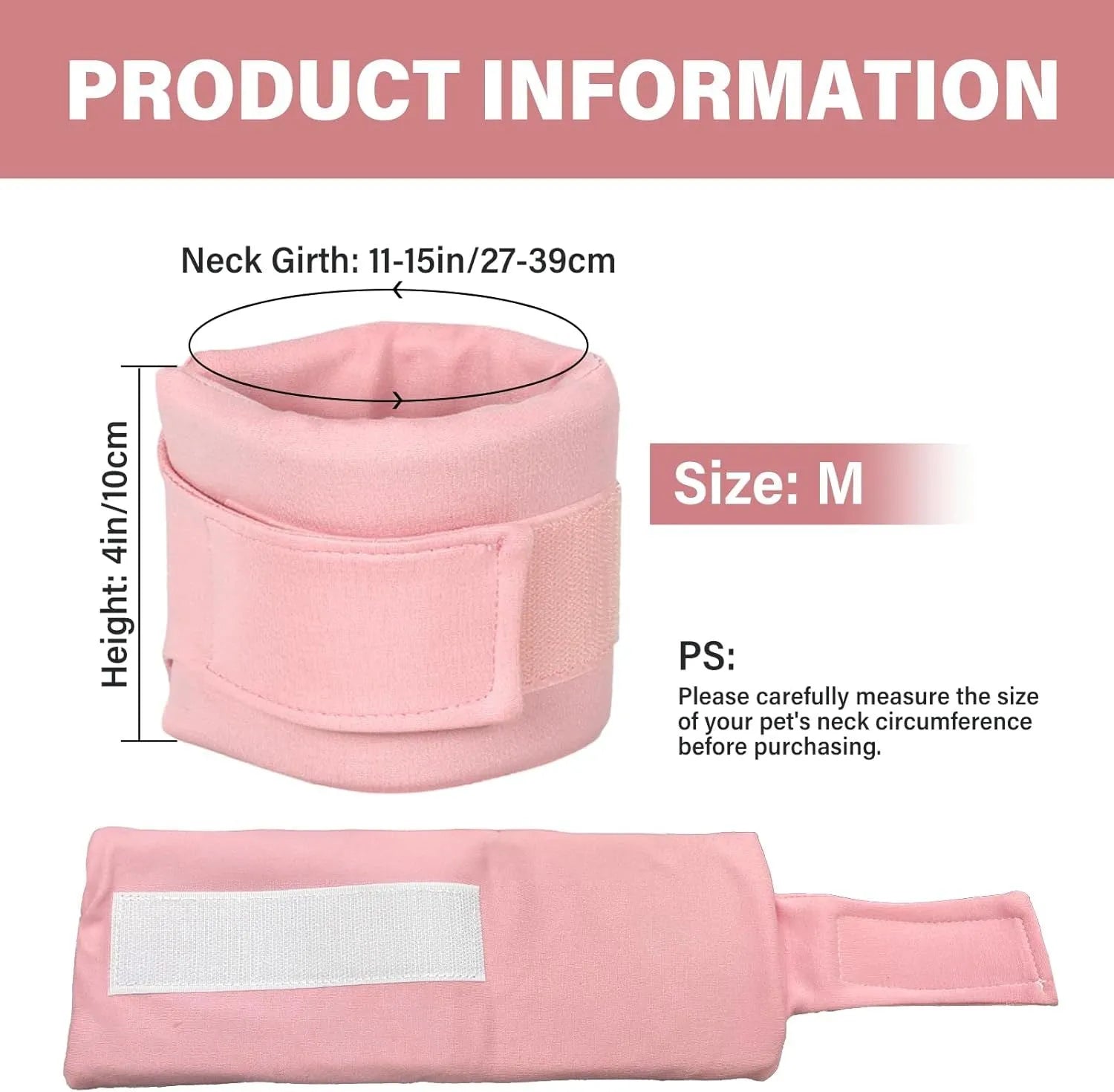 Soft cat cone recovery collar in grey or pink with four size options for post-surgery protection