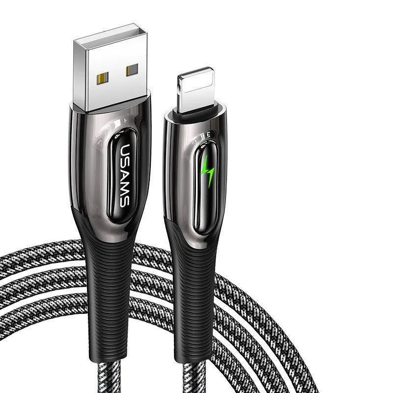 Black braided lightning cable with zinc alloy connector for iPhone with smart power off