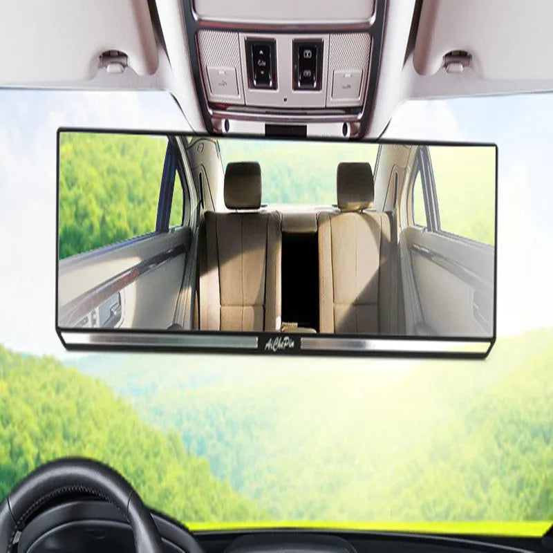 White ABS interior rearview mirror with high definition glass lens, 305x80mm, for cars