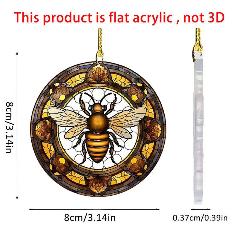 Acrylic round pendant with cartoon bee design in bee disc colour, suitable for car interior or backpack decoration