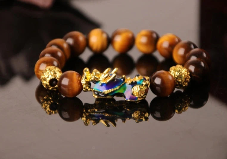 3D Gold Plated Pixiu Bracelet with temperature sensitive colour changing crystal