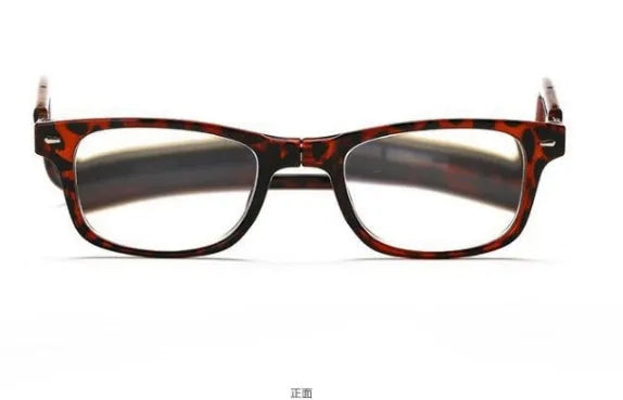Portable magnetic reading glasses in pure titanium full frame with gray frame and red legs, adjustable neck hang design