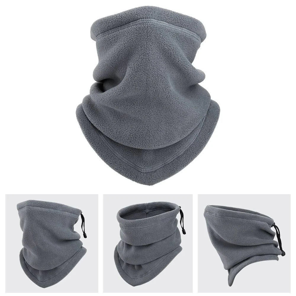 Winter fleece tube scarf mask in black and gray, offering windproof and UV protection